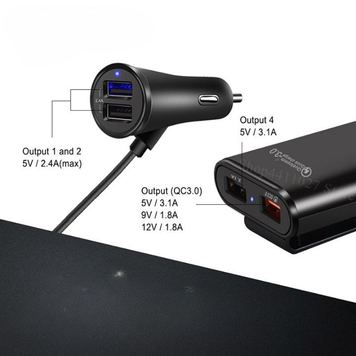 Chargeur rapide 4 ports USB pour voiture
