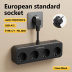 Bloc multiprise 3840W — 4 prises AC + 3 ports USB dont USB-C PD 20W