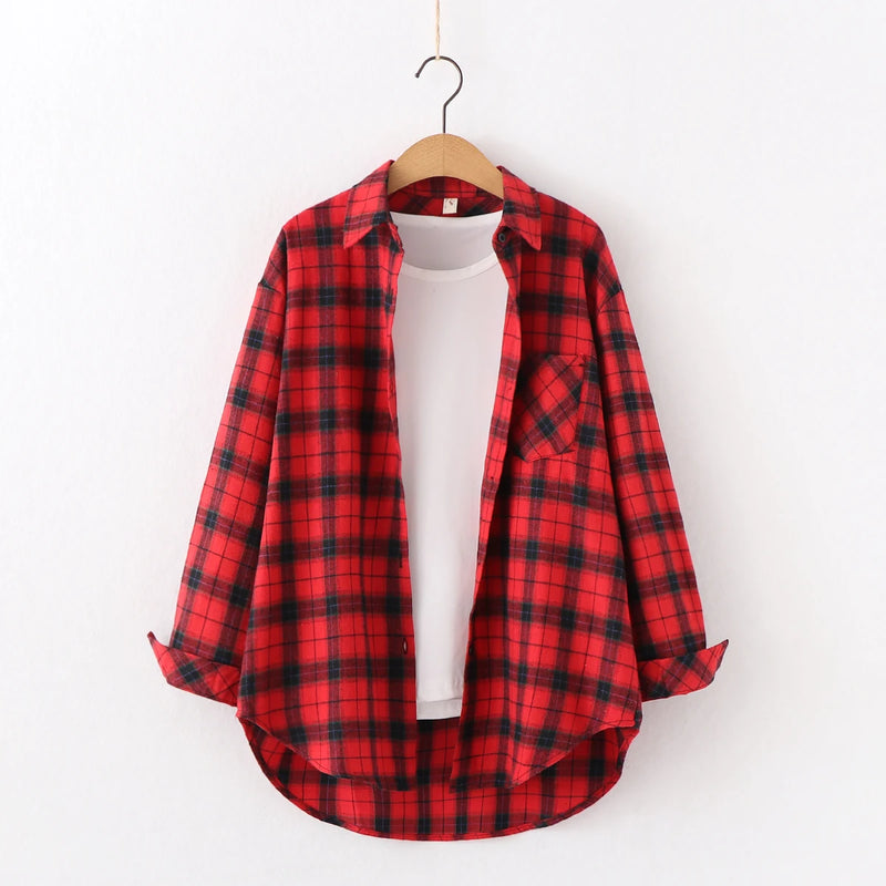 Chemise en Flanelle à Carreaux pour Femme - 15 Couleurs