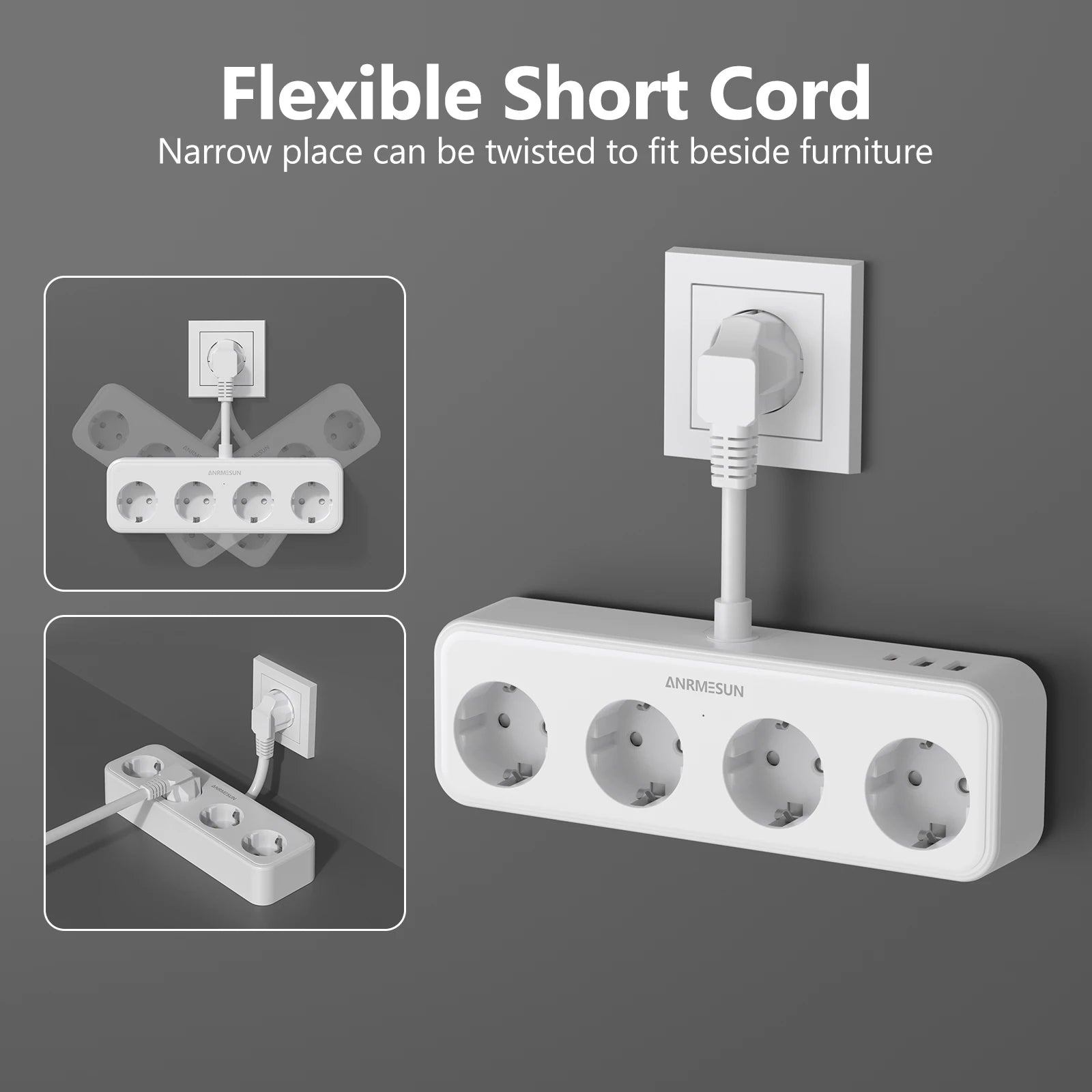 Bloc multiprise 3840W — 4 prises AC + 3 ports USB dont USB-C PD 20W