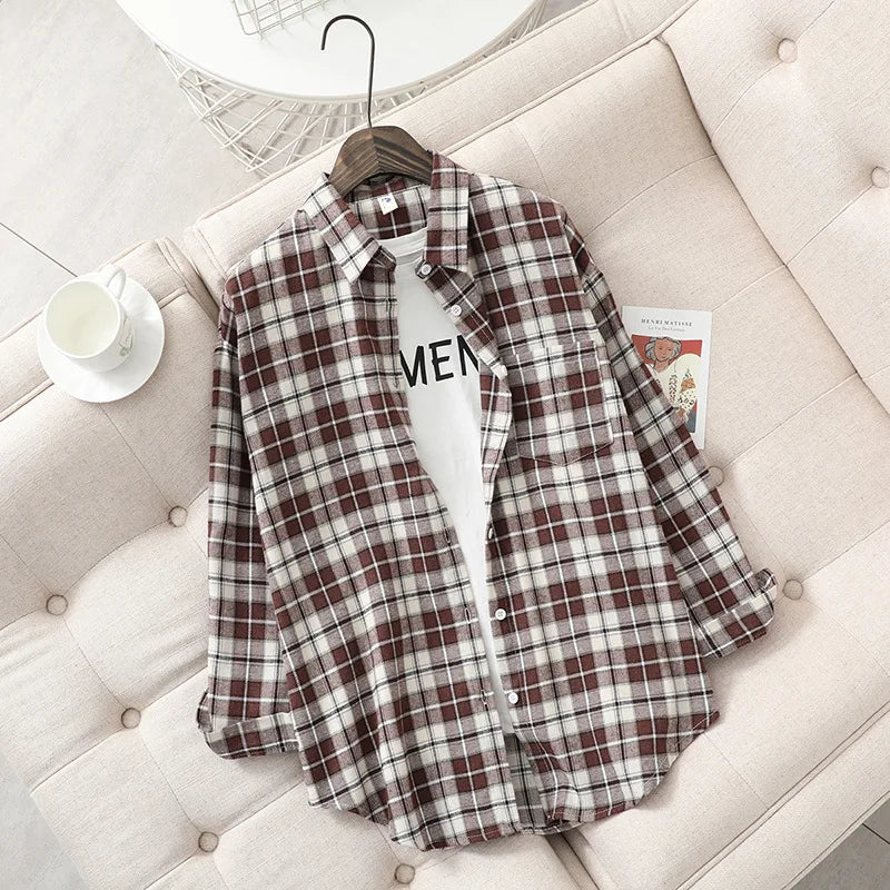 Chemise en Flanelle à Carreaux pour Femme - 15 Couleurs