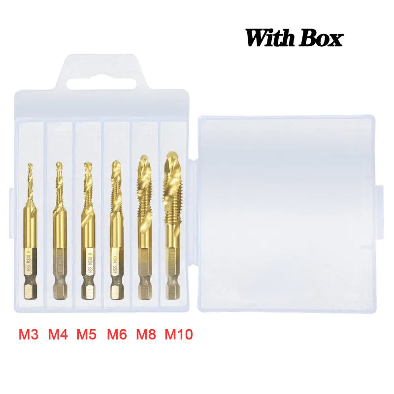 Titanium-plated Hex Shank Tap Drill Bit Set