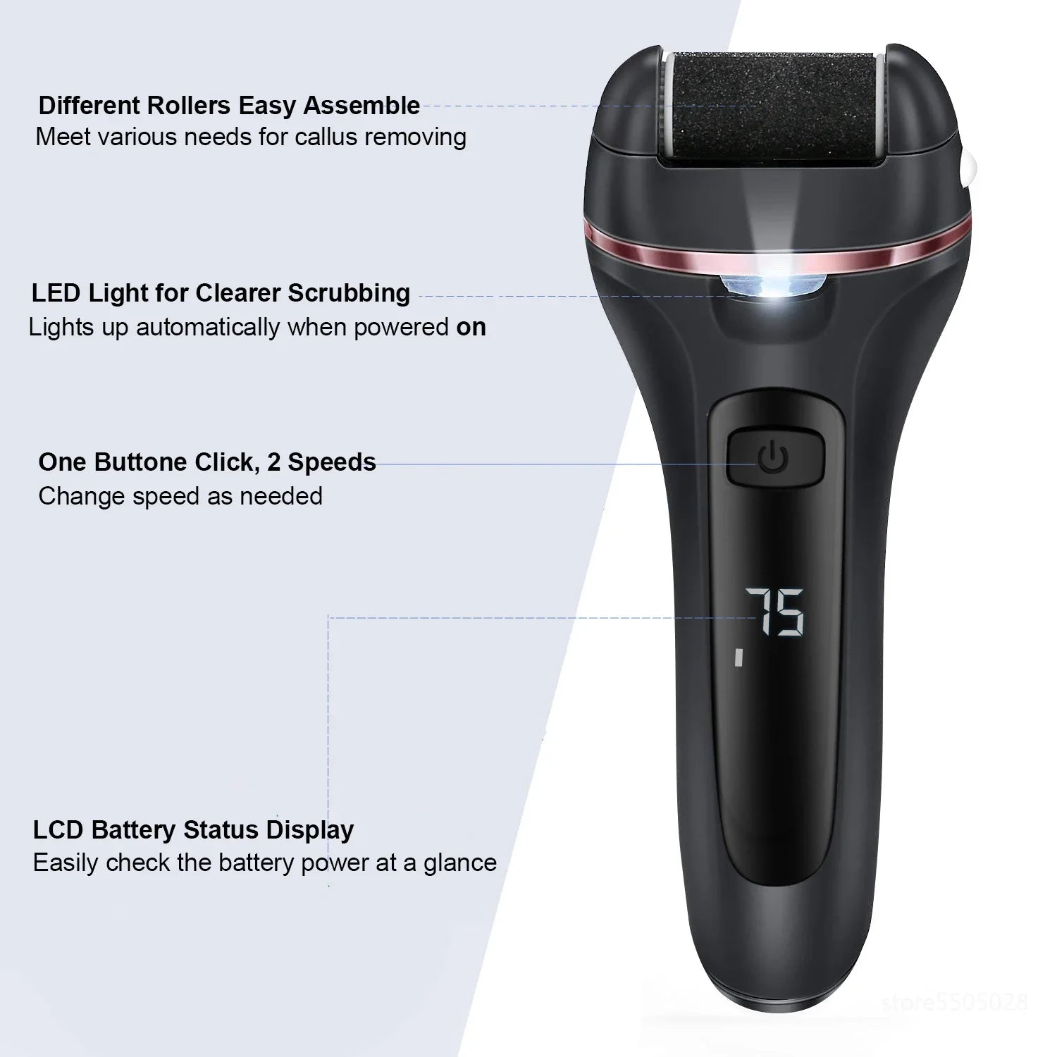 Lime à Pieds Électrique Rechargeable USB IPX4 — Écran Digital, 3 Vitesses, Cors & Callosités