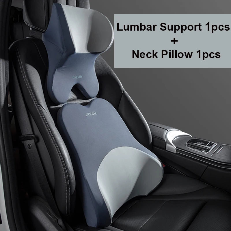 Coussin Lombaire & Oreiller Cervical pour Voiture – Mousse à Mémoire de Forme, Soutien du Dos et du Cou – Confort de Conduite