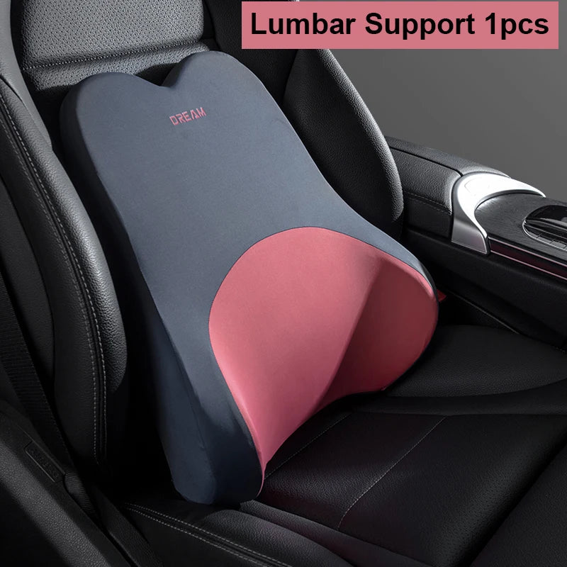 Coussin Lombaire & Oreiller Cervical pour Voiture – Mousse à Mémoire de Forme, Soutien du Dos et du Cou – Confort de Conduite