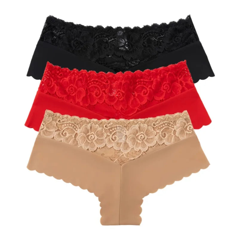 Lot de 3 Culottes Femme en Dentelle Léopard Lingerie Sexy – Couleurs Assorties