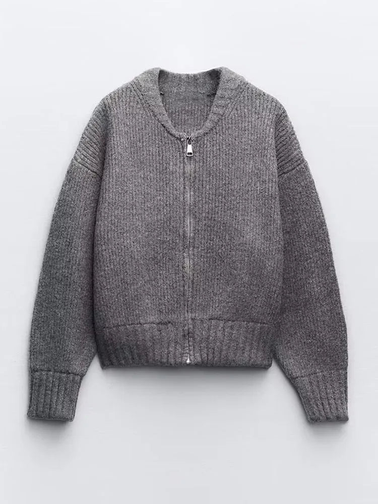 Gilet style blouson aviateur en maille zippé
