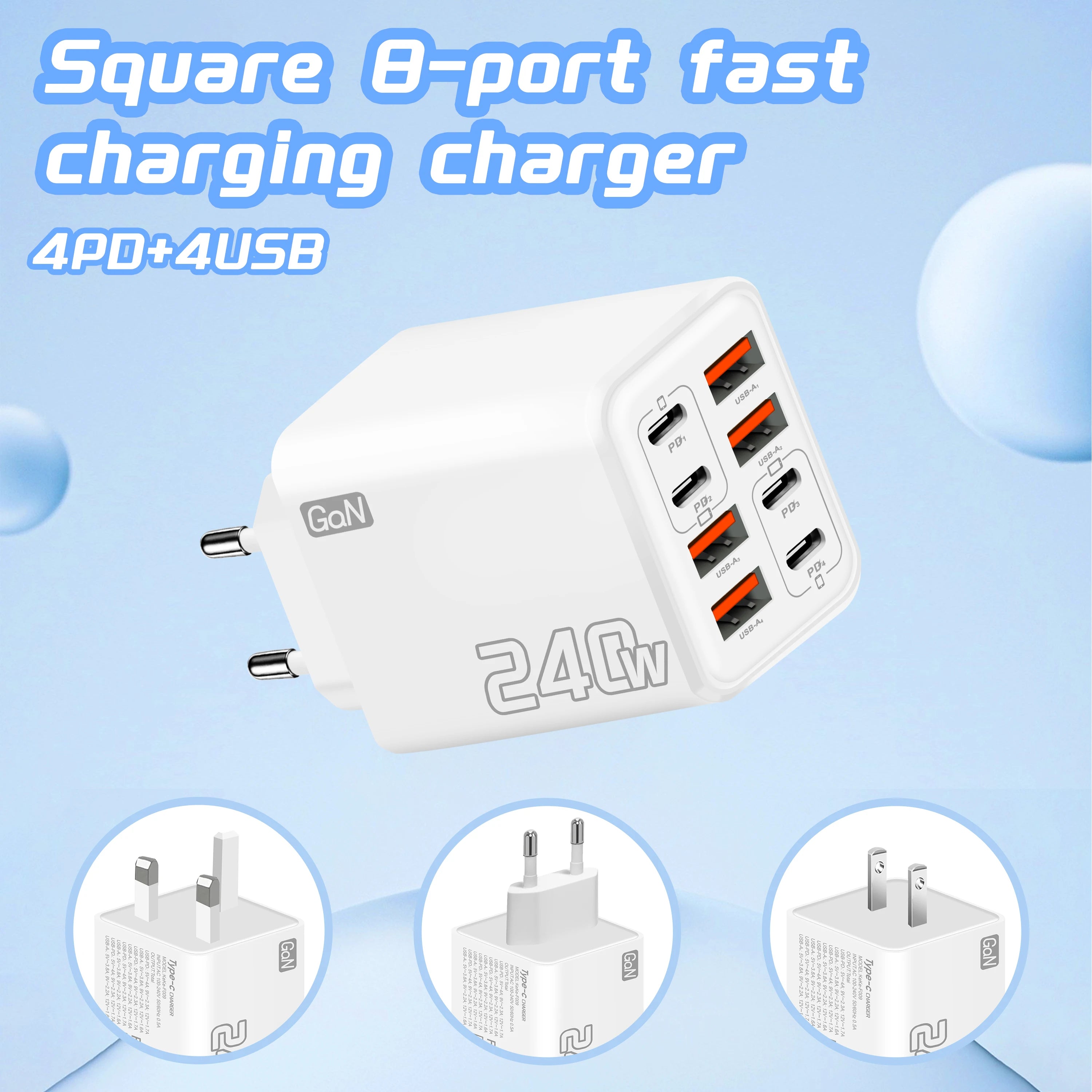 Chargeur USB C GaN 240W 8 en 1 — Charge rapide