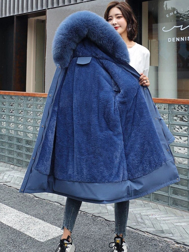 Parka mi longue doublée à capuche fausse fourrure