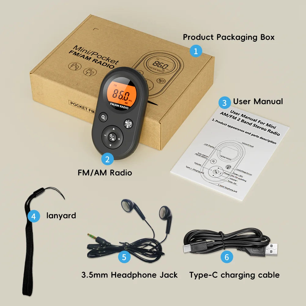 Radio de Poche AM/FM Rechargeable USB – Écran Rétroéclairé & Écouteurs Stéréo OFFERTS