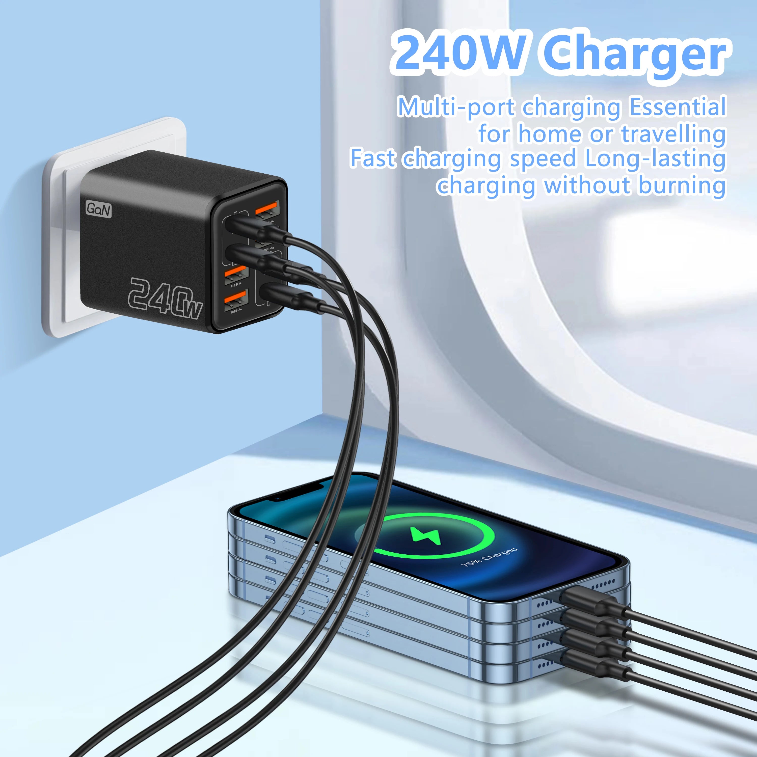 Chargeur USB C GaN 240W 8 en 1 — Charge rapide