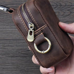 Mini Pochette Porte-Clés Homme en Cuir – Fermeture Éclair avec Crochet – Pour Monnaie, Clés & Petits Objets