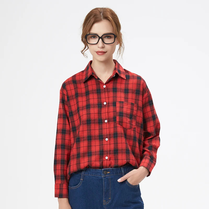 Chemise en Flanelle à Carreaux pour Femme - 15 Couleurs