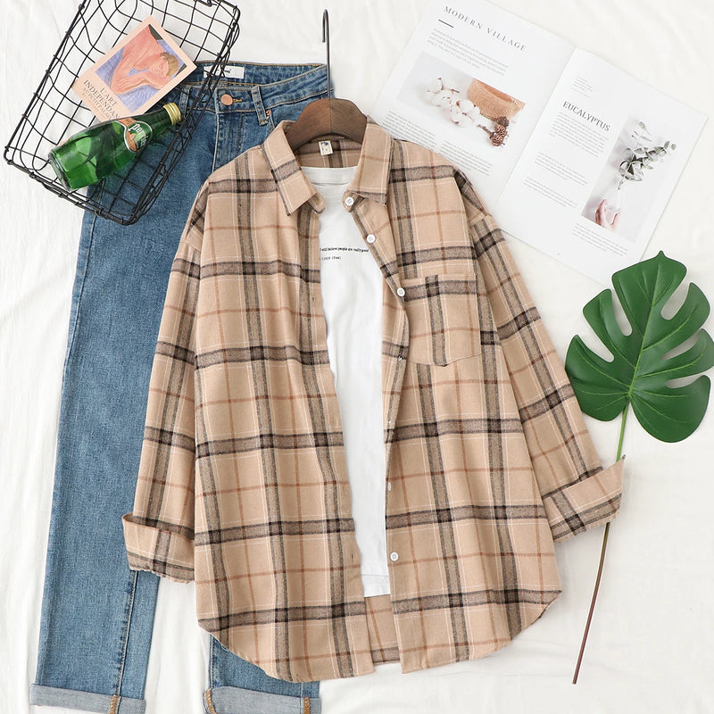 Chemise en Flanelle à Carreaux pour Femme - 15 Couleurs