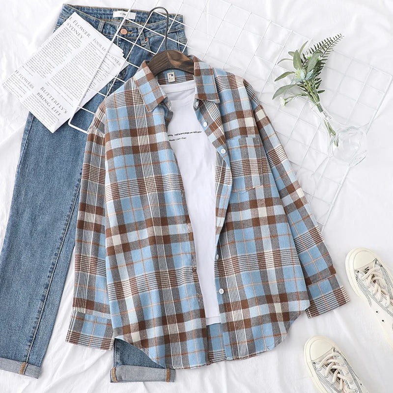 Chemise en Flanelle à Carreaux pour Femme - 15 Couleurs