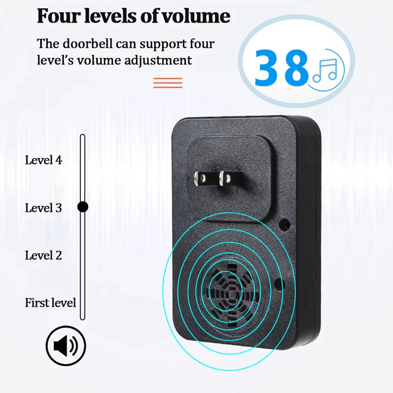 Sonnette Auto-alimentée avec indicateur de température et d'humidité intégré - 38 mélodies