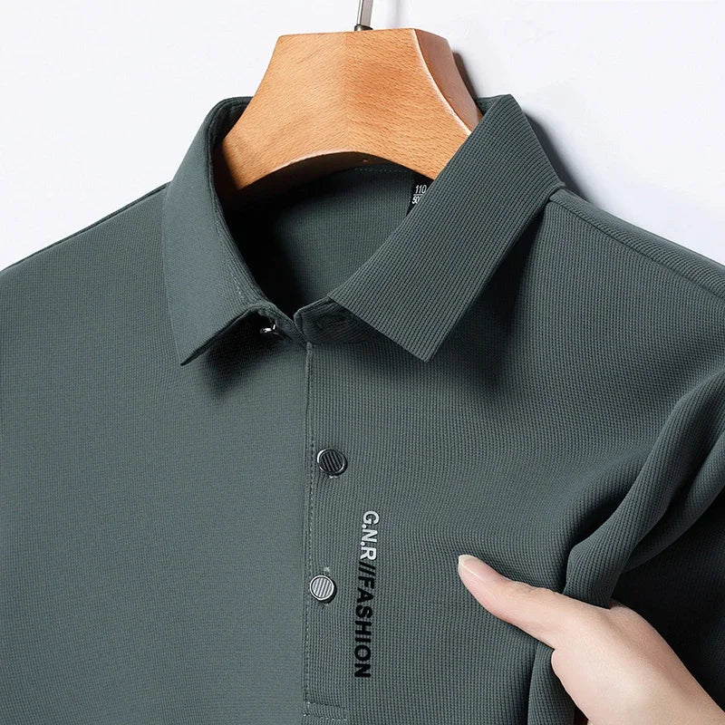 Polo Homme Texturé Uni Respirant Manches Courtes — Élastique, Confort Été