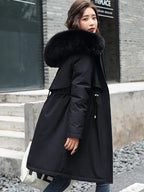 Parka mi longue doublée à capuche fausse fourrure