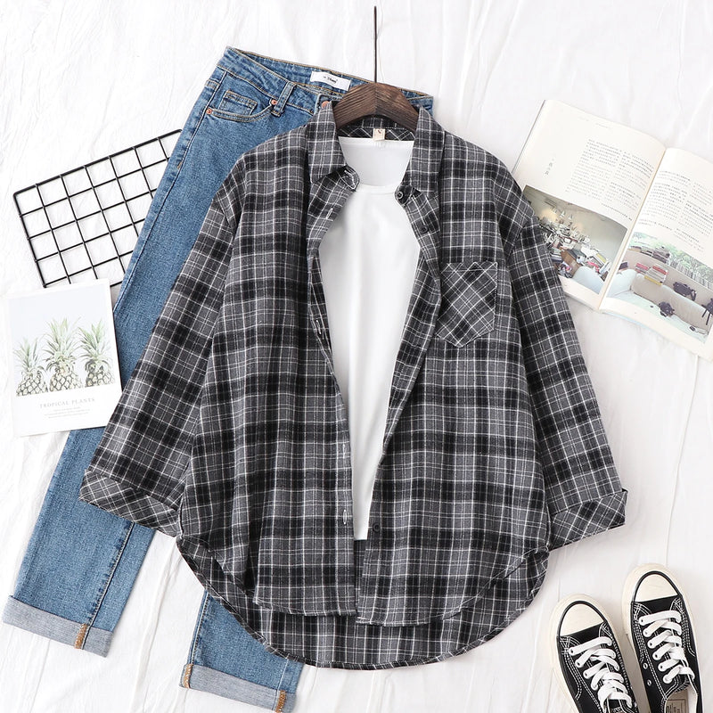 Chemise en Flanelle à Carreaux pour Femme - 15 Couleurs