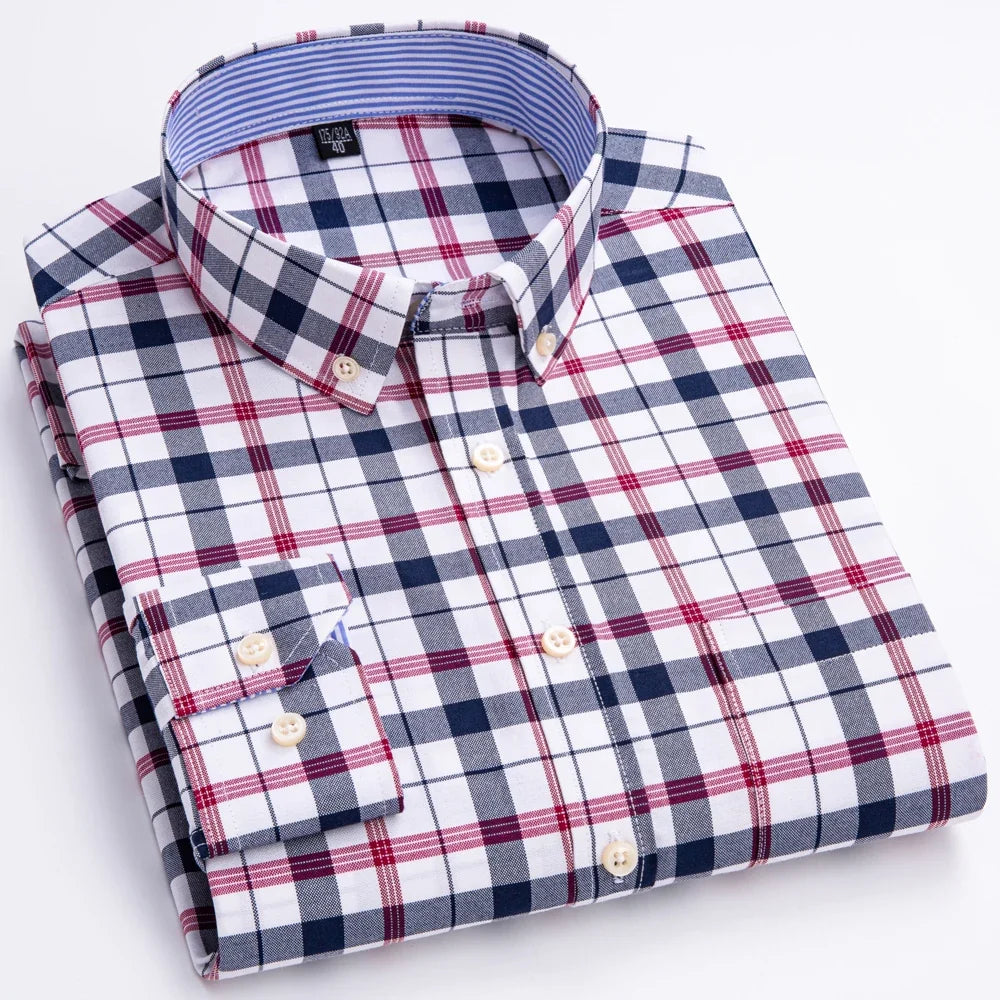 Chemise Décontractée à Carreaux/Rayures en Coton pour Hommes