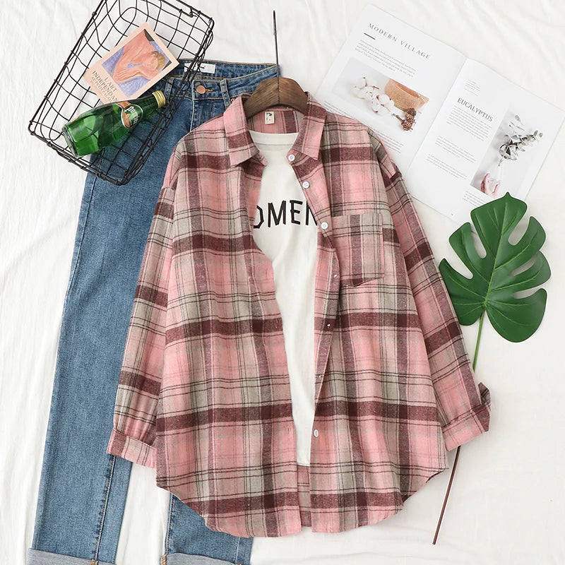 Chemise en Flanelle à Carreaux pour Femme - 15 Couleurs