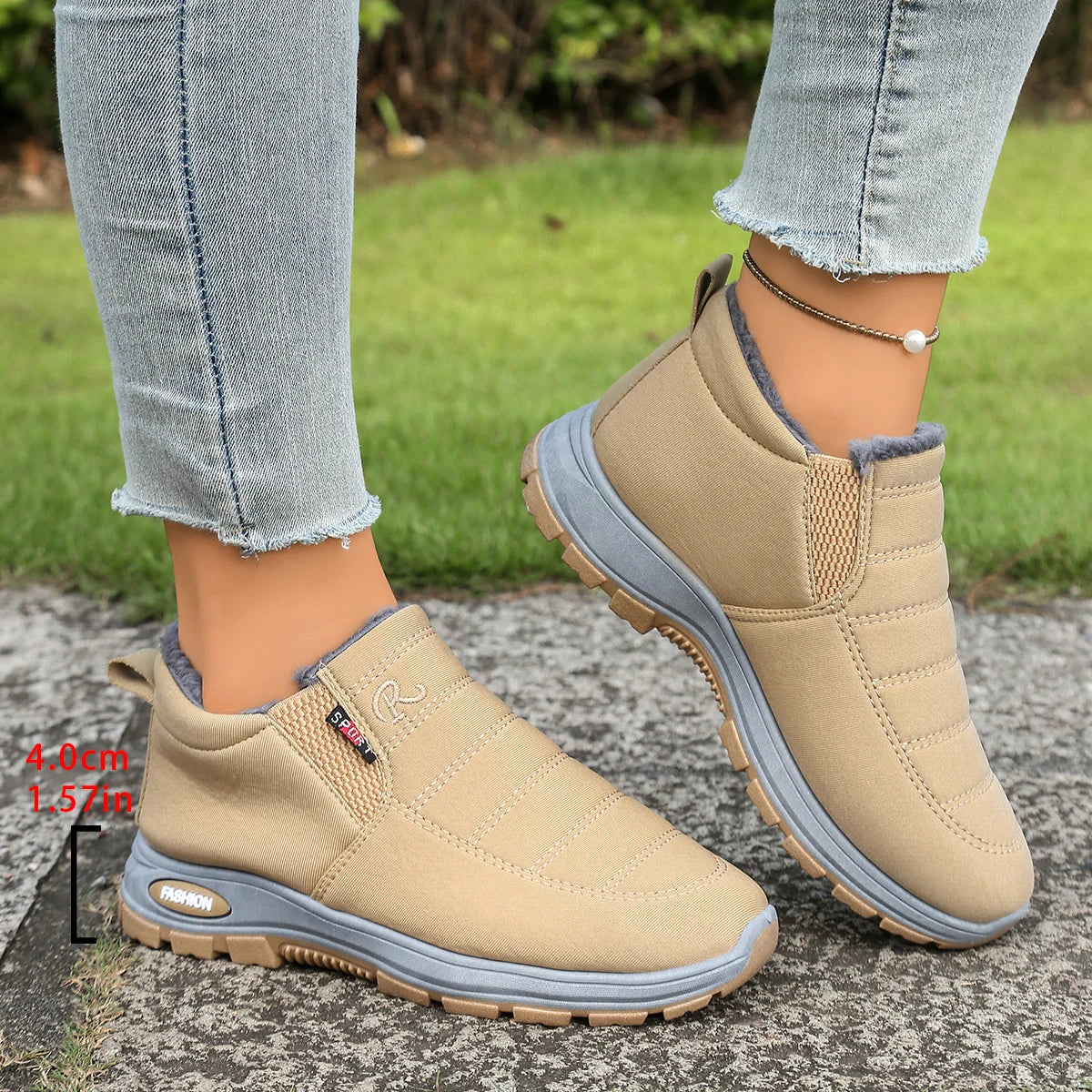 Bottines d’Hiver Mixte Chaudes avec Doublure Polaire – Tissu Déperlant, Semelle Antidérapante à Plateforme