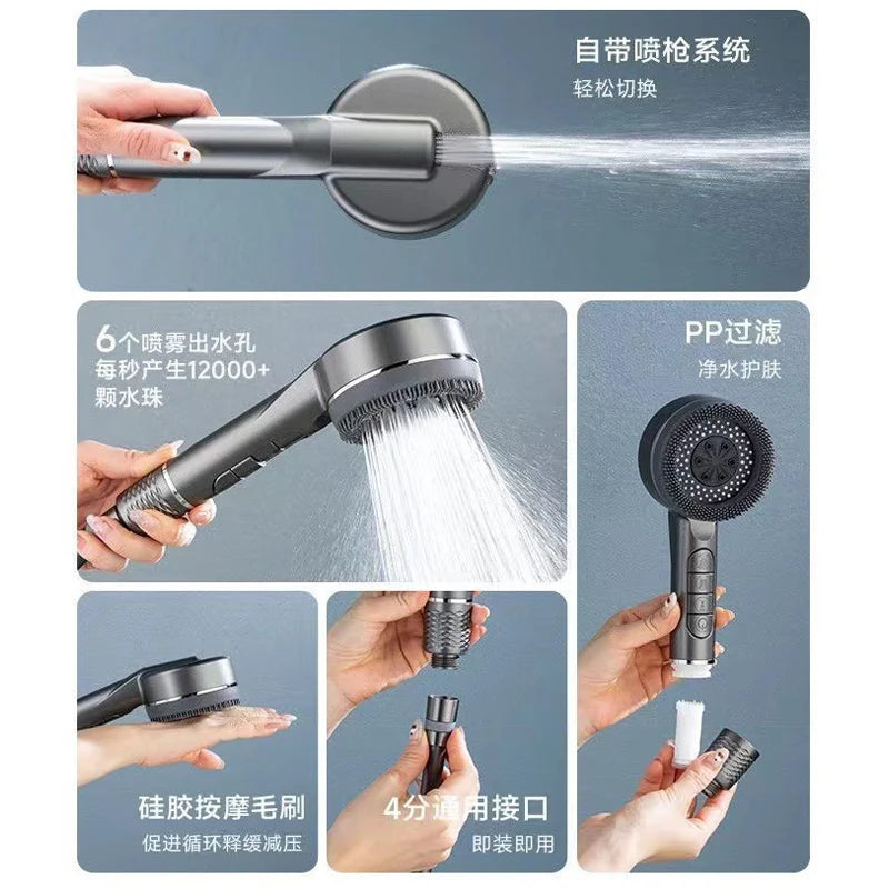 Pommeau Douche Haute Pression 4 Modes — Arrêt Une Touche, Filtre Intégré