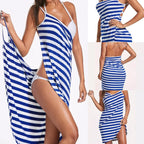 Robe de Plage Femme à Rayures – Design Croisé Facile à Enfiler pour Vacances et Été