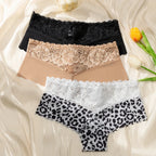 Lot de 3 Culottes Femme en Dentelle Léopard Lingerie Sexy – Couleurs Assorties