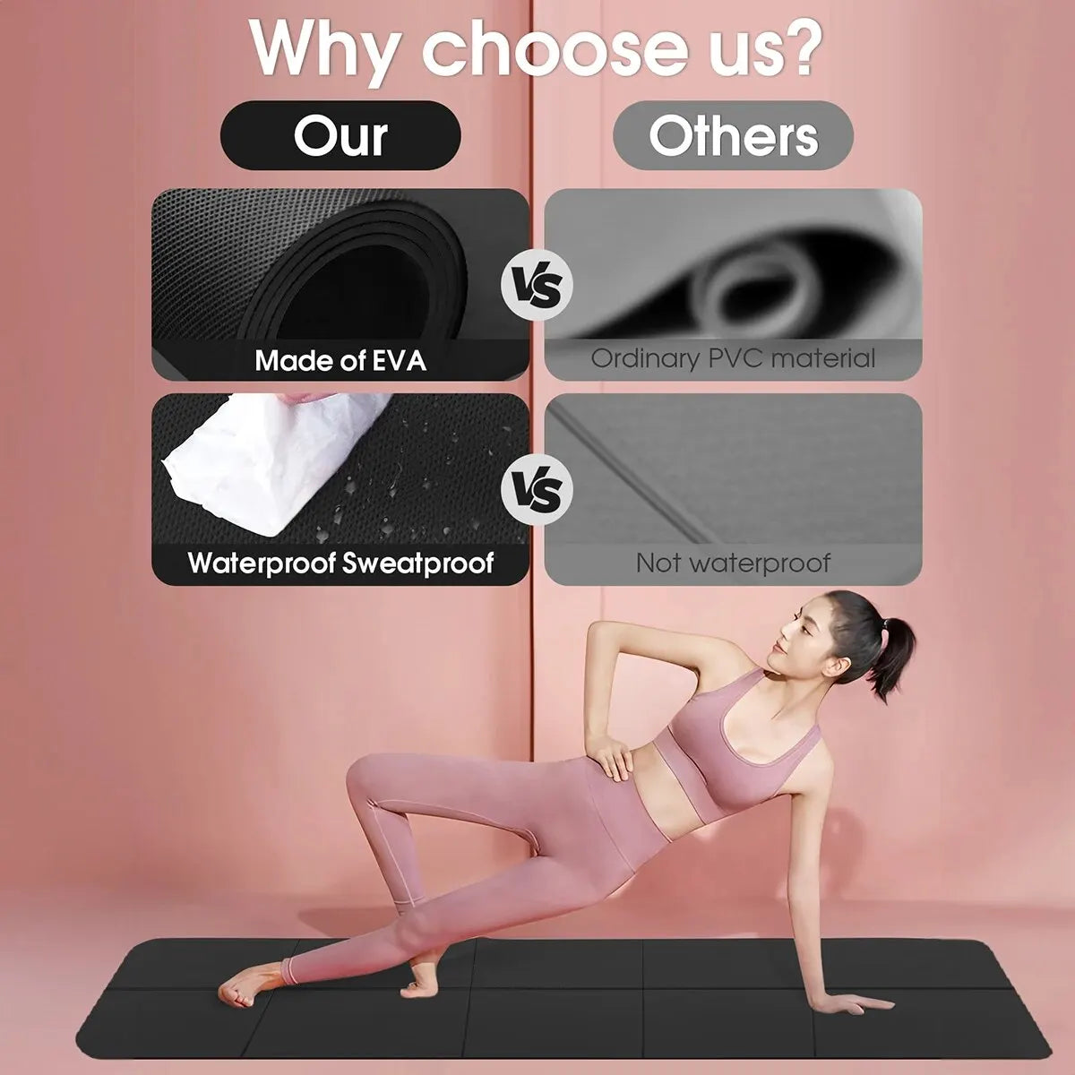 Tapis de Yoga Pliable en Mousse EVA 4 mm – Confortable & Léger – Fitness, Pilates & Gymnastique à Domicile