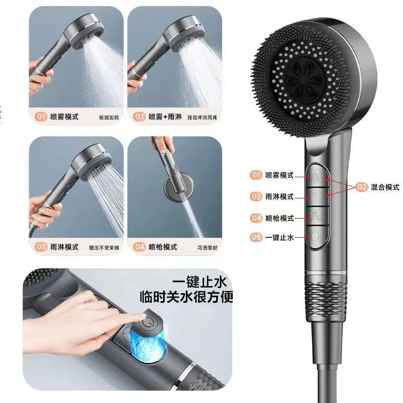Pommeau Douche Haute Pression 4 Modes — Arrêt Une Touche, Filtre Intégré