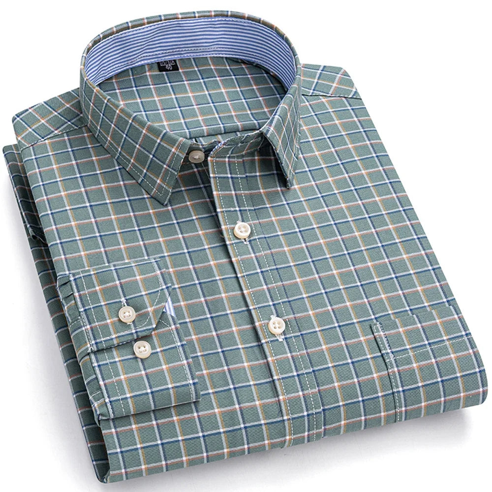Chemise Décontractée à Carreaux/Rayures en Coton pour Hommes