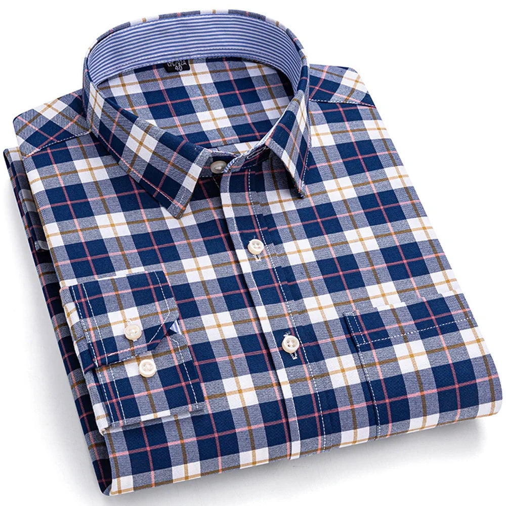 Chemise Décontractée à Carreaux/Rayures en Coton pour Hommes
