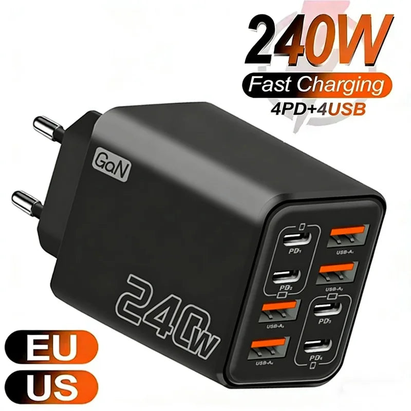 Chargeur USB C GaN 240W 8 en 1 — Charge rapide