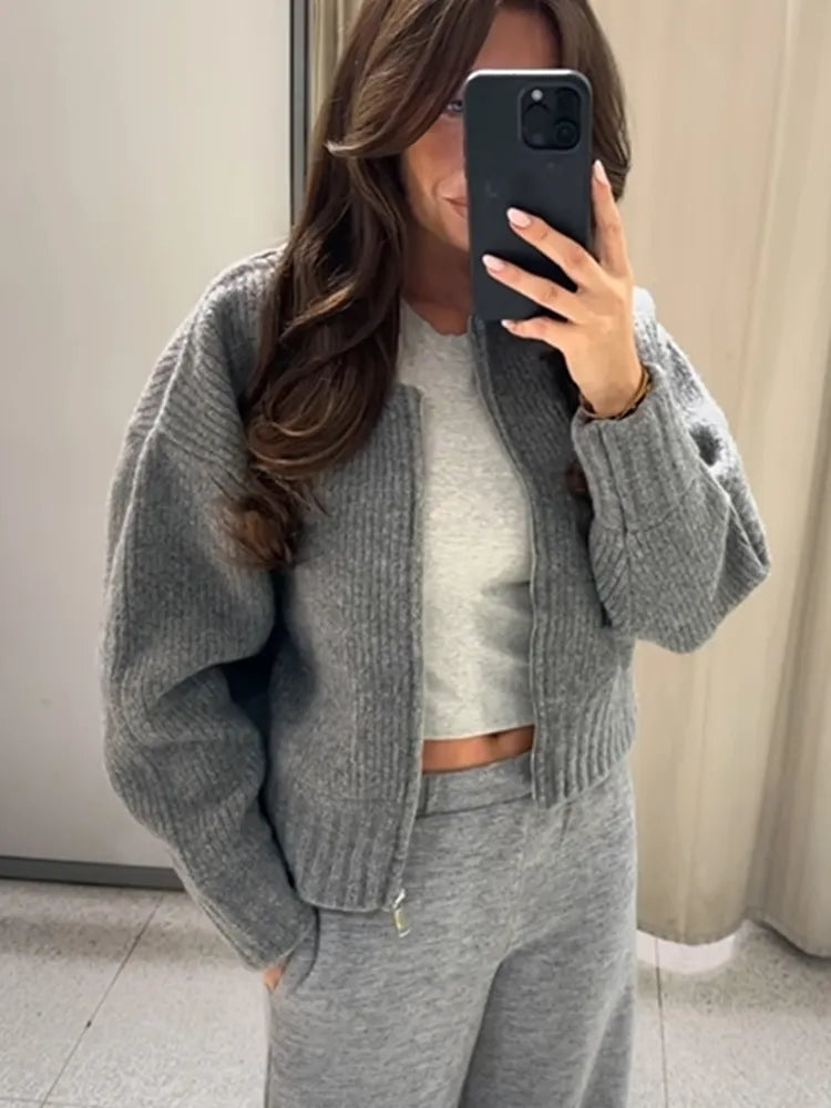 Gilet style blouson aviateur en maille zippé