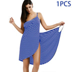 Robe de Plage Femme à Rayures – Design Croisé Facile à Enfiler pour Vacances et Été