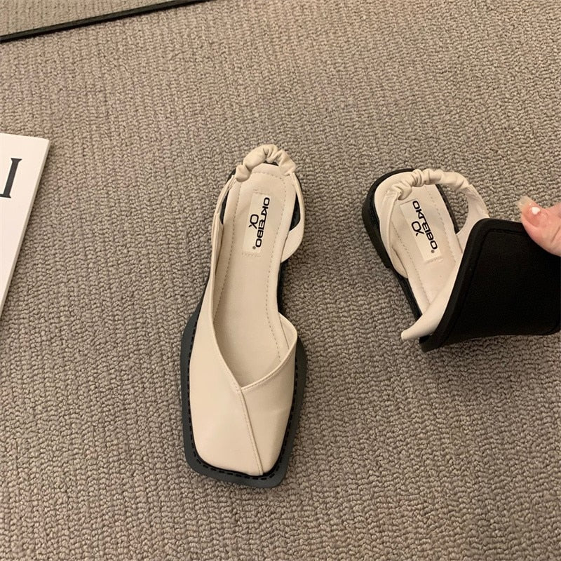 Sandales à talon et bout carré - Cuir PU