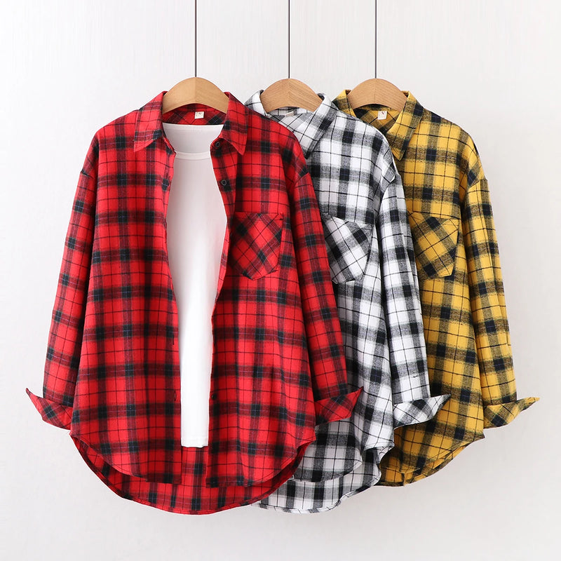 Chemise en Flanelle à Carreaux pour Femme - 15 Couleurs