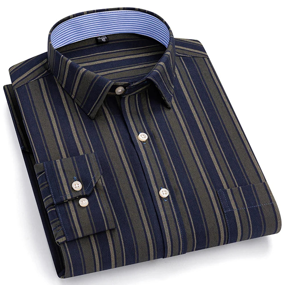 Chemise Décontractée à Carreaux/Rayures en Coton pour Hommes