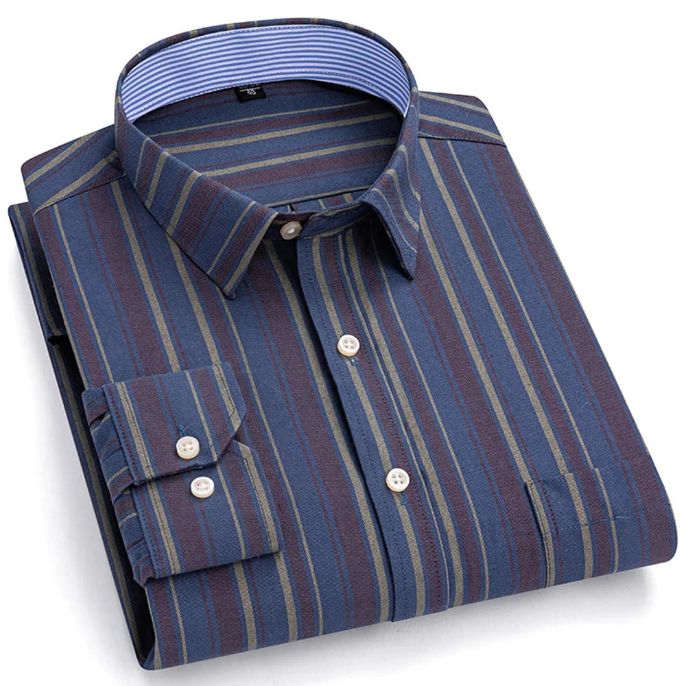 Chemise Décontractée à Carreaux/Rayures en Coton pour Hommes