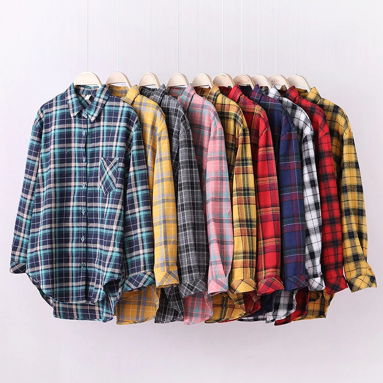 Chemise en Flanelle à Carreaux pour Femme - 15 Couleurs