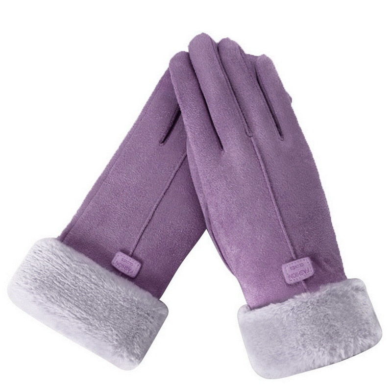 Gants d'hiver en daim avec fourrure - Femme