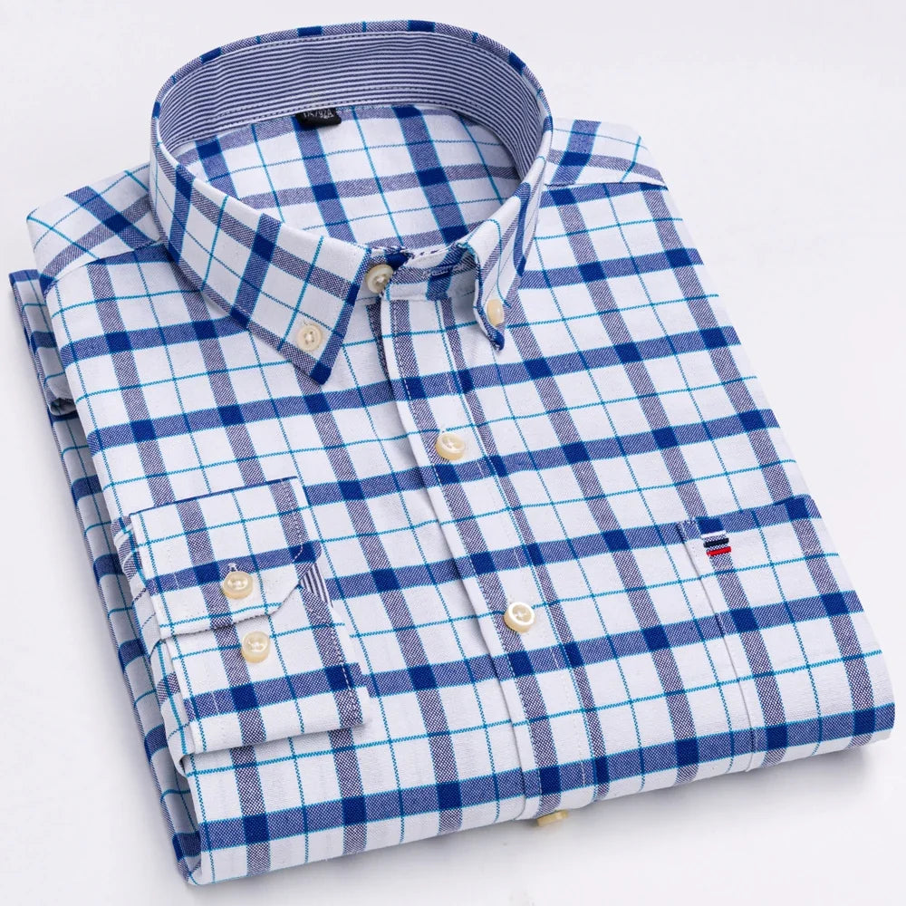 Chemise Décontractée à Carreaux/Rayures en Coton pour Hommes
