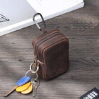 Mini Pochette Porte-Clés Homme en Cuir – Fermeture Éclair avec Crochet – Pour Monnaie, Clés & Petits Objets