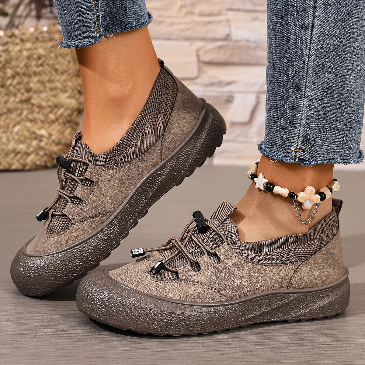Baskets Slip-On à Lacets Élastiques & Semelles Antidérapantes