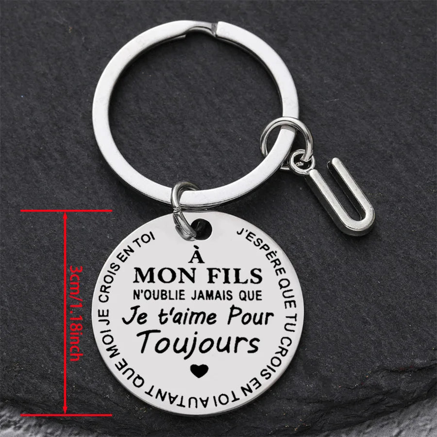 Porte-clé à offrir "Mon fils" ou "Ma fille" avec initiale
