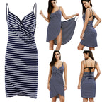 Robe de Plage Femme à Rayures – Design Croisé Facile à Enfiler pour Vacances et Été