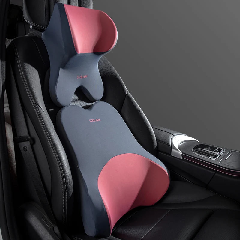 Coussin Lombaire & Oreiller Cervical pour Voiture – Mousse à Mémoire de Forme, Soutien du Dos et du Cou – Confort de Conduite