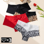 Lot de 3 Culottes Femme en Dentelle Léopard Lingerie Sexy – Couleurs Assorties
